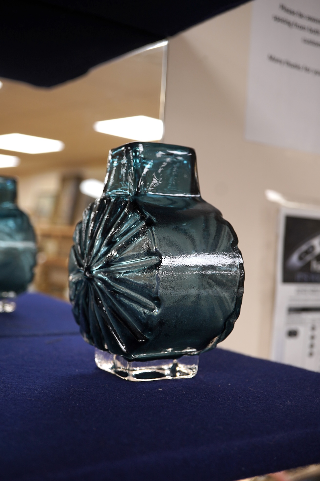A Geoffrey Baxter for Whitefriars Sunburst vase in indigo, 15cm high